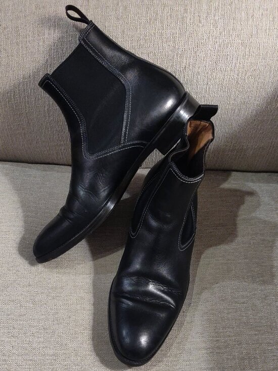 Santoni Caoutchouc Black Leather Ankle Boots Men\'s SIZE US 8